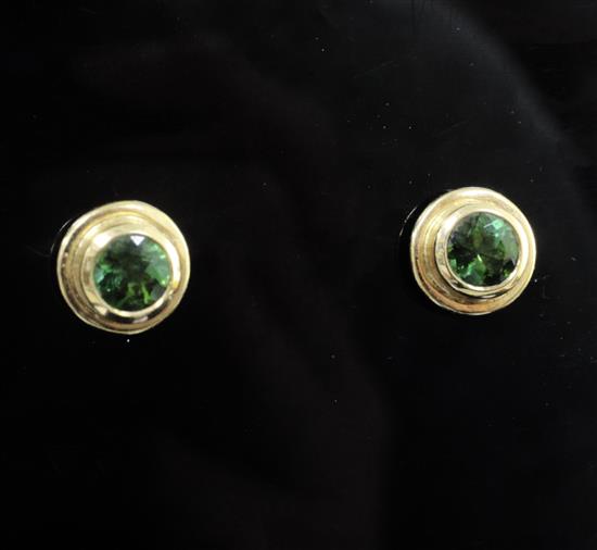 A pair of Theo Fennell 18ct gold and green tourmaline ear studs.